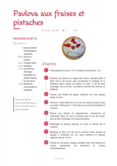 Une recette sur une page